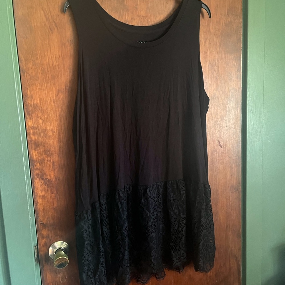 LOGO by Lori Goldstein Short, Black Tank Dress with Lace Bottom Hem